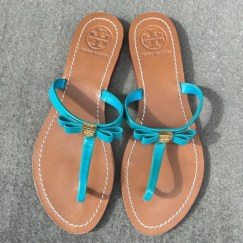 Tory Burch Teal and Tan Sandals